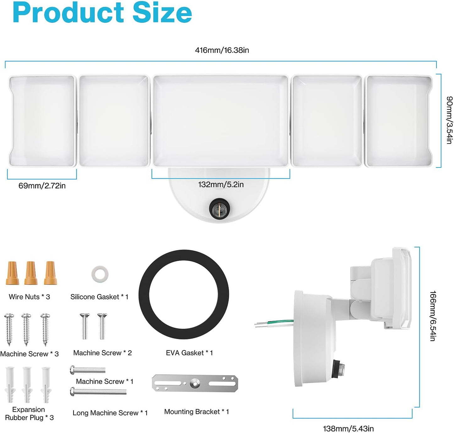 Olafus 5 Heads 100W LED Dusk to Dawn Light with Remote