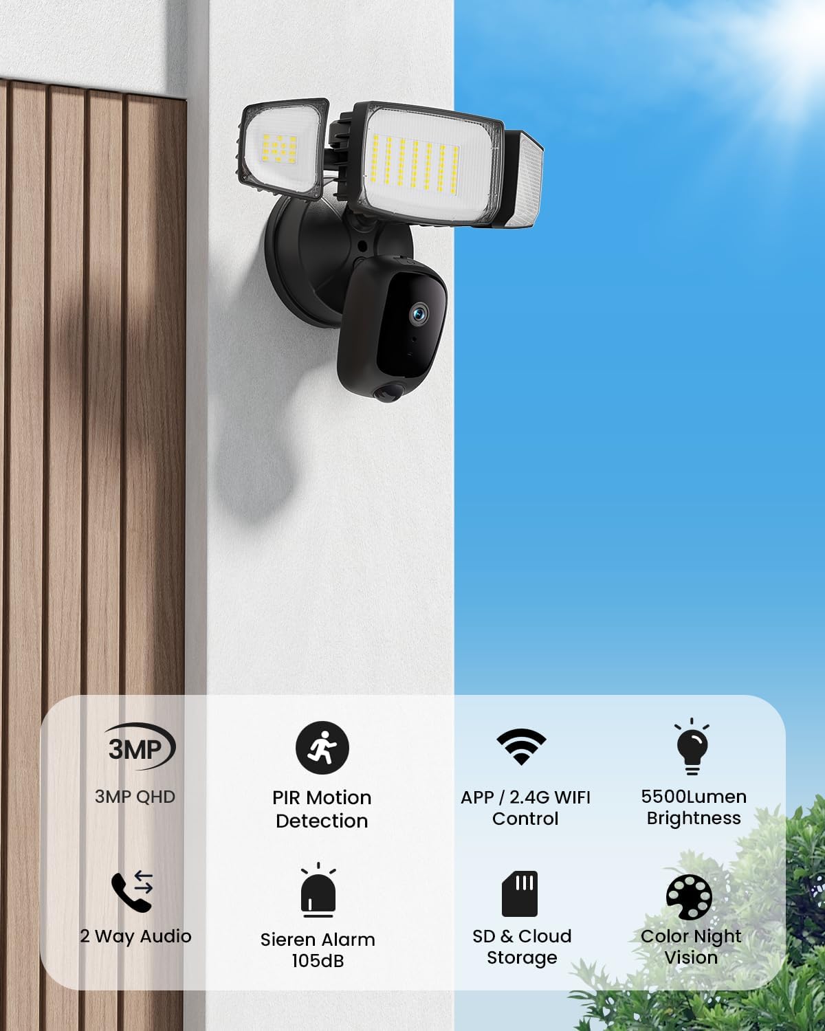 Olafus 2K QHD Security Floodlight Cam