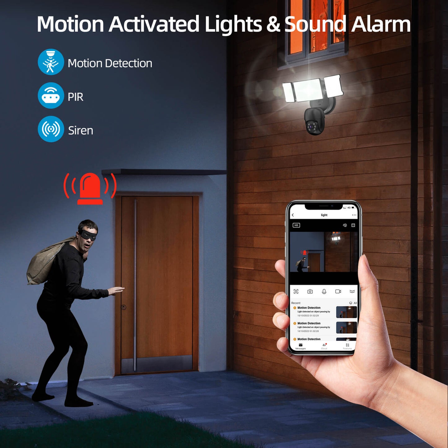 Olafus 55W Outdoor Motion Security Light Camera