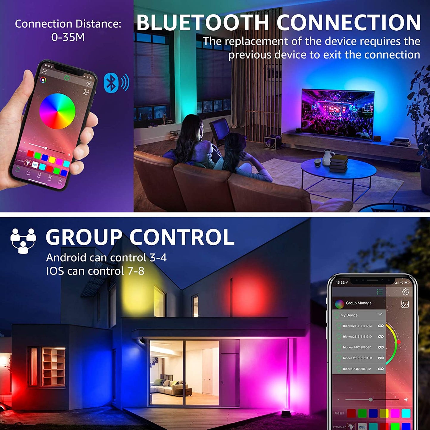 OLAFUS 12W Bluetooth RGBW Flood Lights 2 Pack