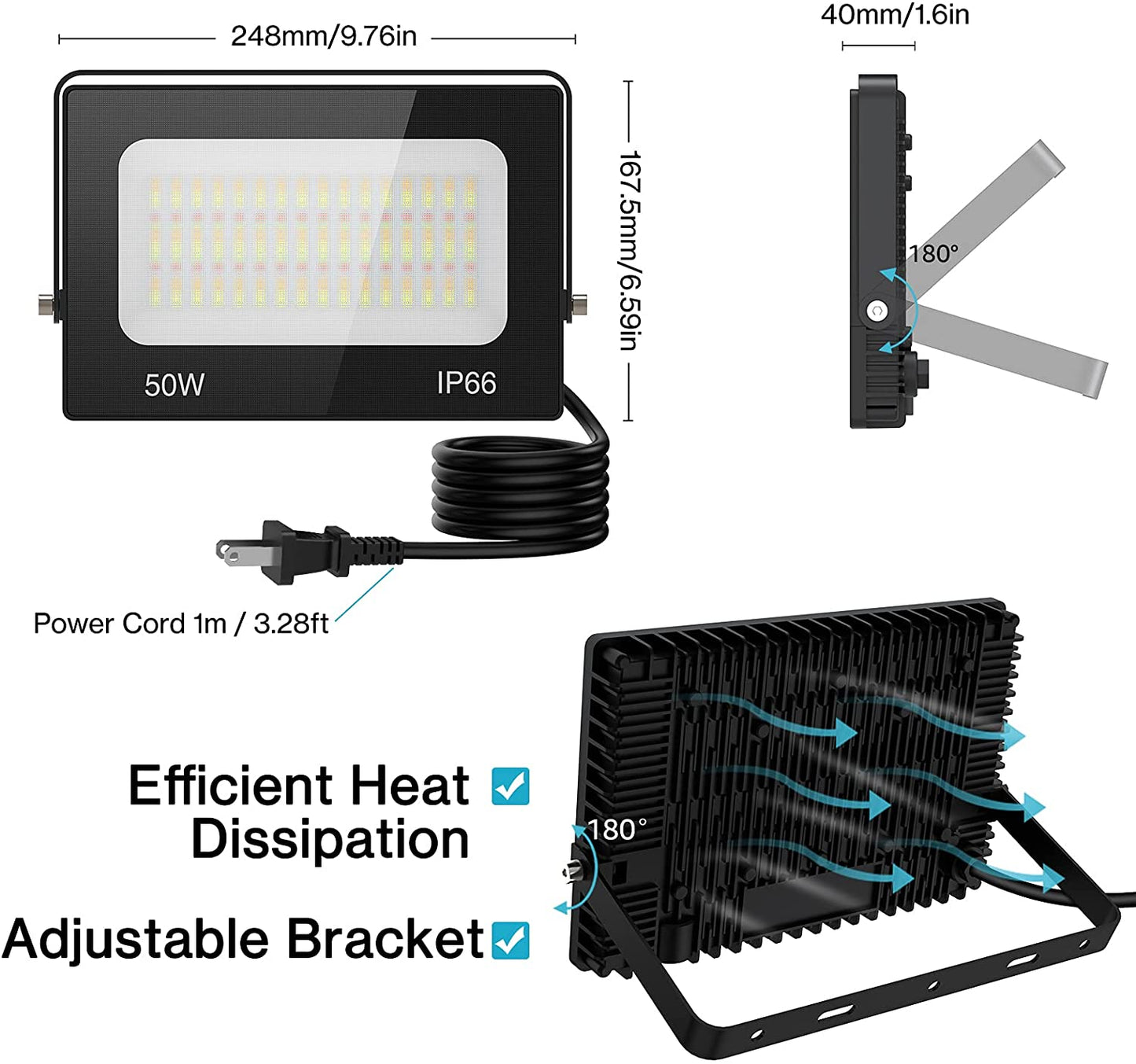 OLAFUS 50W Bluetooth RGBCW Flood Lights 2 Pack
