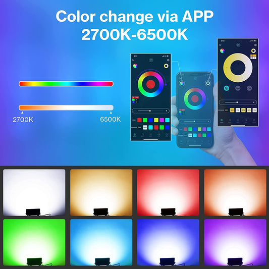 OLAFUS 50W Bluetooth RGBCW Flood Lights 2 Pack