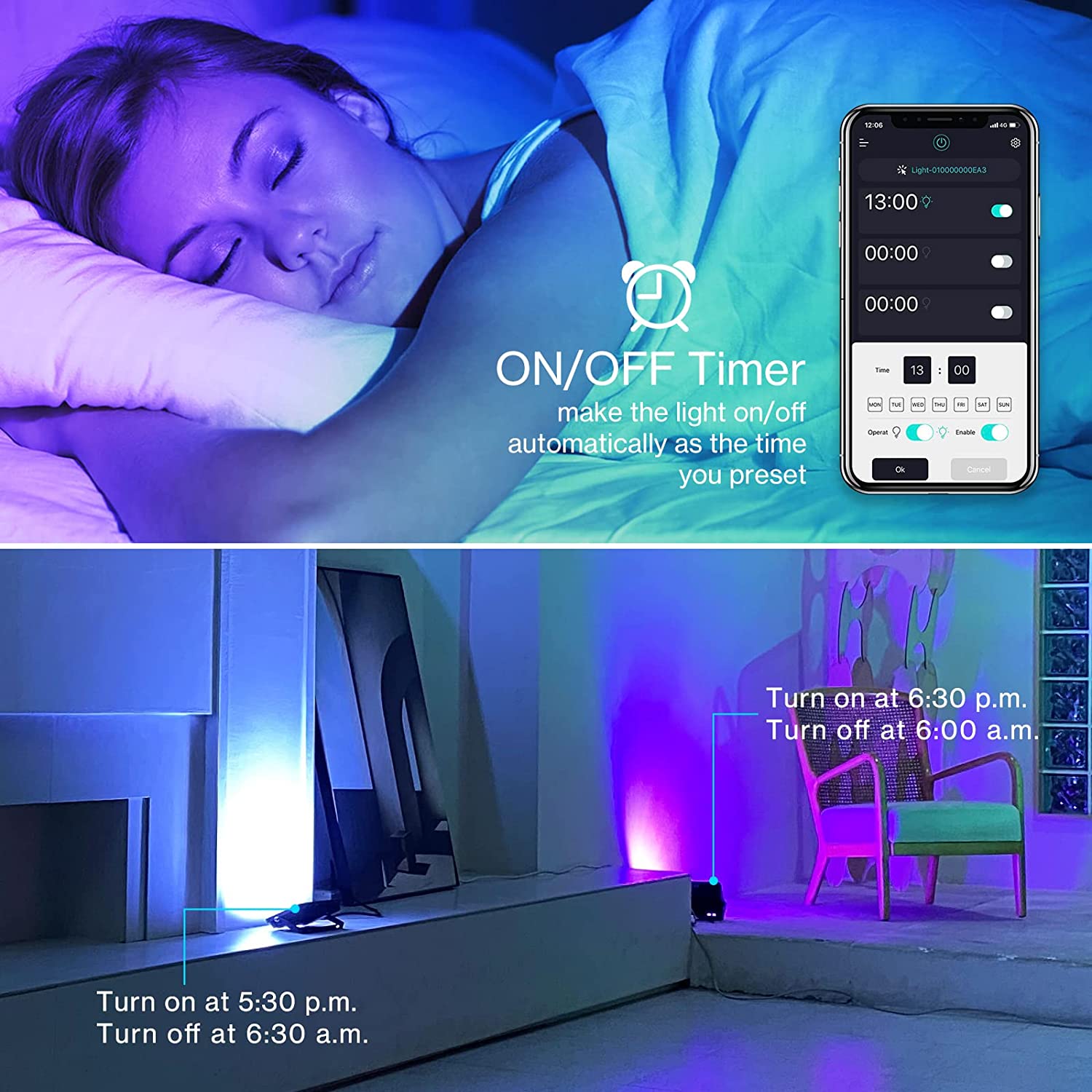 OLAFUS 30W Bluetooth RGBCW Flood Lights 2 Pack
