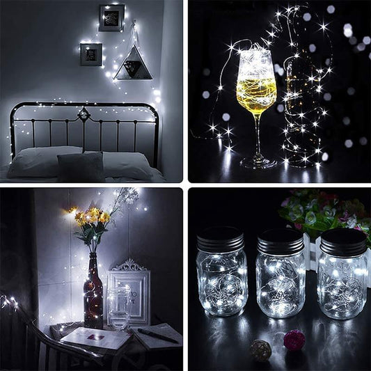 2m LED Copper Wire String Lights 16 Pack Cool White 20 LEDs – Decorative LED Party Lights Battery Operated for DIY, Bedroom, Garden, Front Porch, Backyard