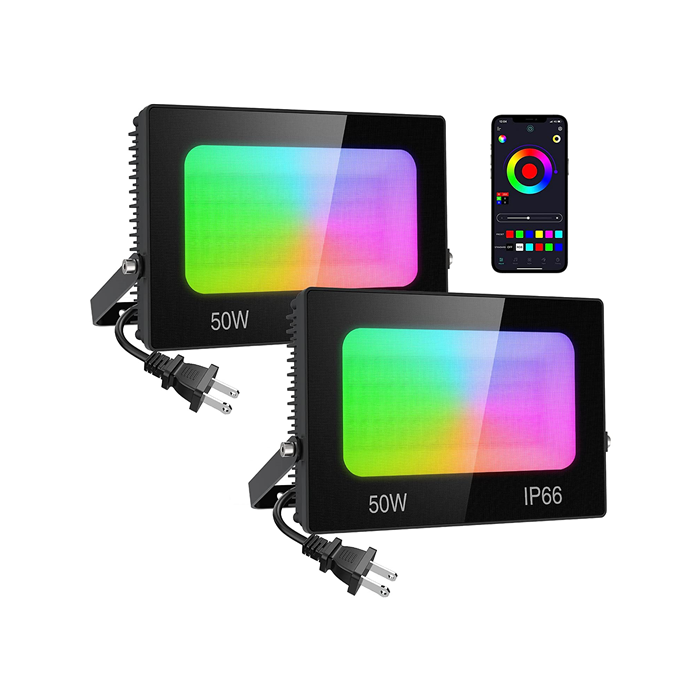 OLAFUS 50W Bluetooth RGBCW Flood Lights 2 Pack