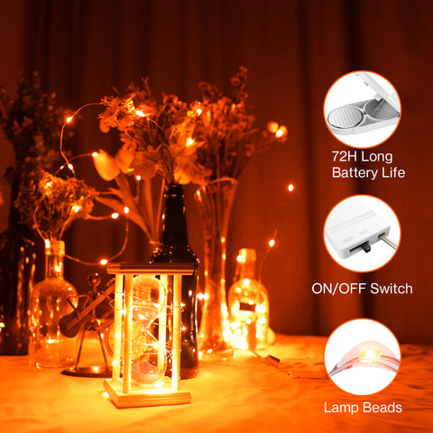 Olafus 7ft Orange Mini LED Fairy Lights 16 Pack