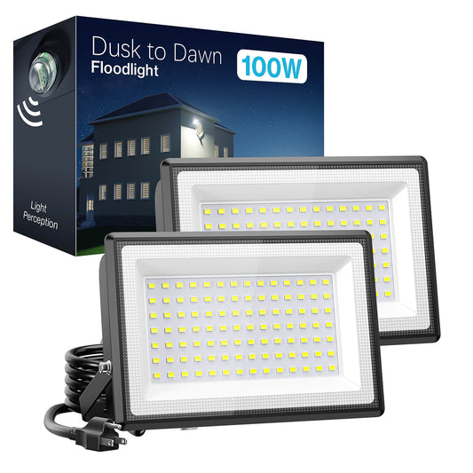 Olafus 100W Dusk to Dawn LED Flood Light with Plug