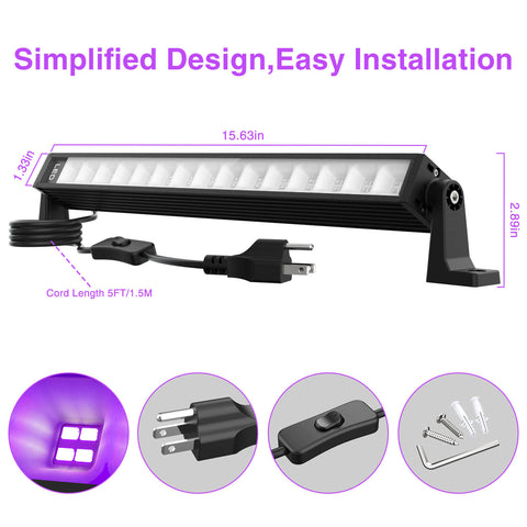 Olafus LED Black Light Bar with Plug