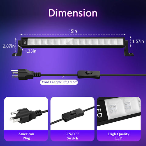 Olafus 38W LED Black Light Bar with Plug 4 Packs