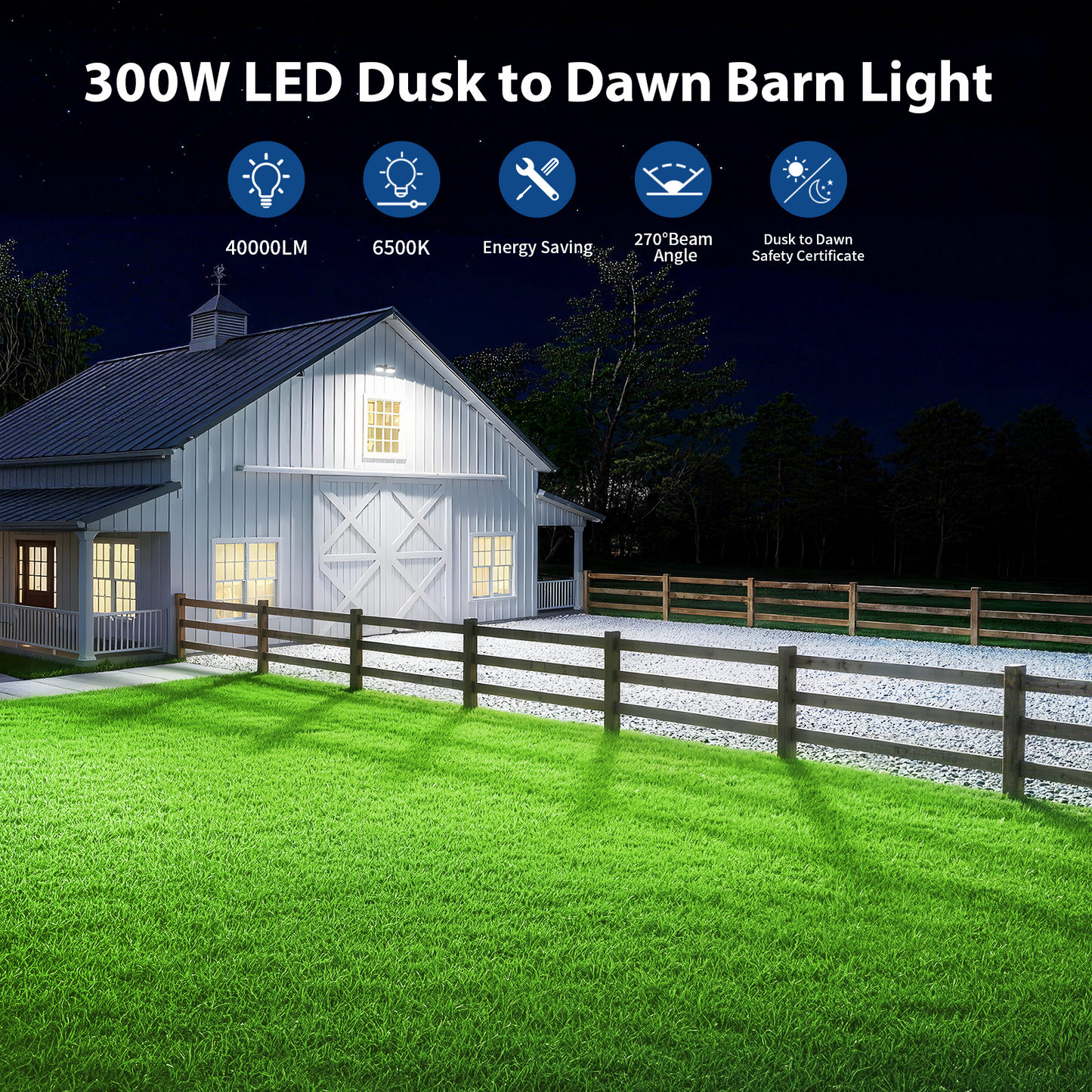Olafus 300W Dual-Head Dusk to Dawn LED Barn Light