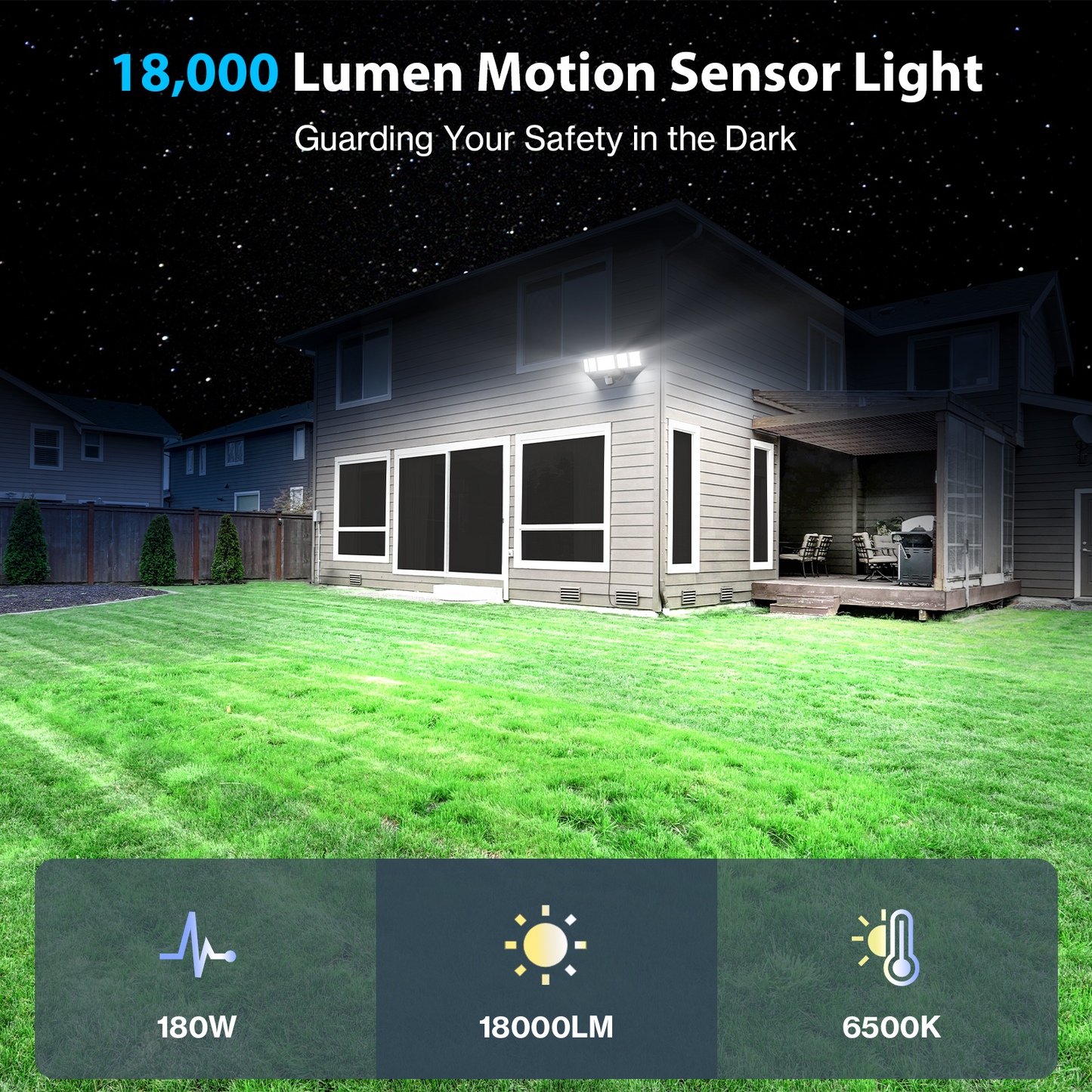 Olafus 18000LM 5 Heads Motion Sensor & Dusk to Dawn Lights
