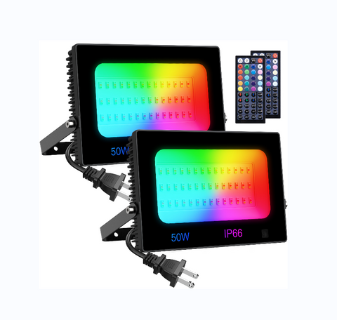 Olafus 50W Colorful RGB LED Flood Light 2Pack