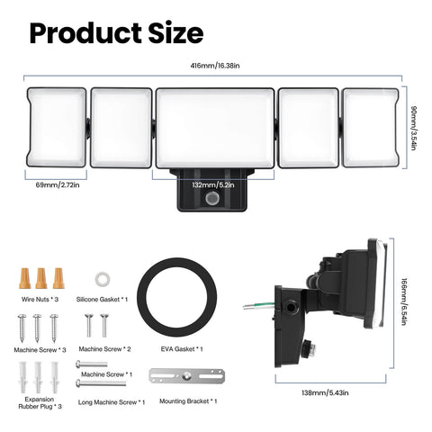 Olafus 5 Heads 100W Dusk to Dawn LED Security Light with Plug