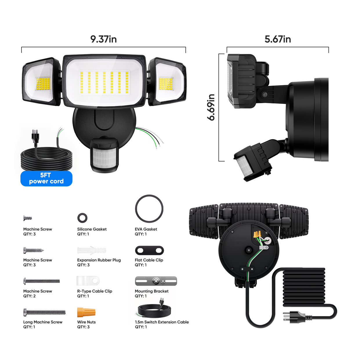 Olafus 80W Hardwired Motion Sensor Security Lights