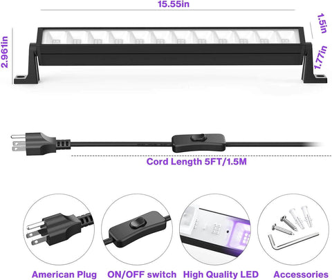 Olafus 40W LED Black Light Bar with Plug