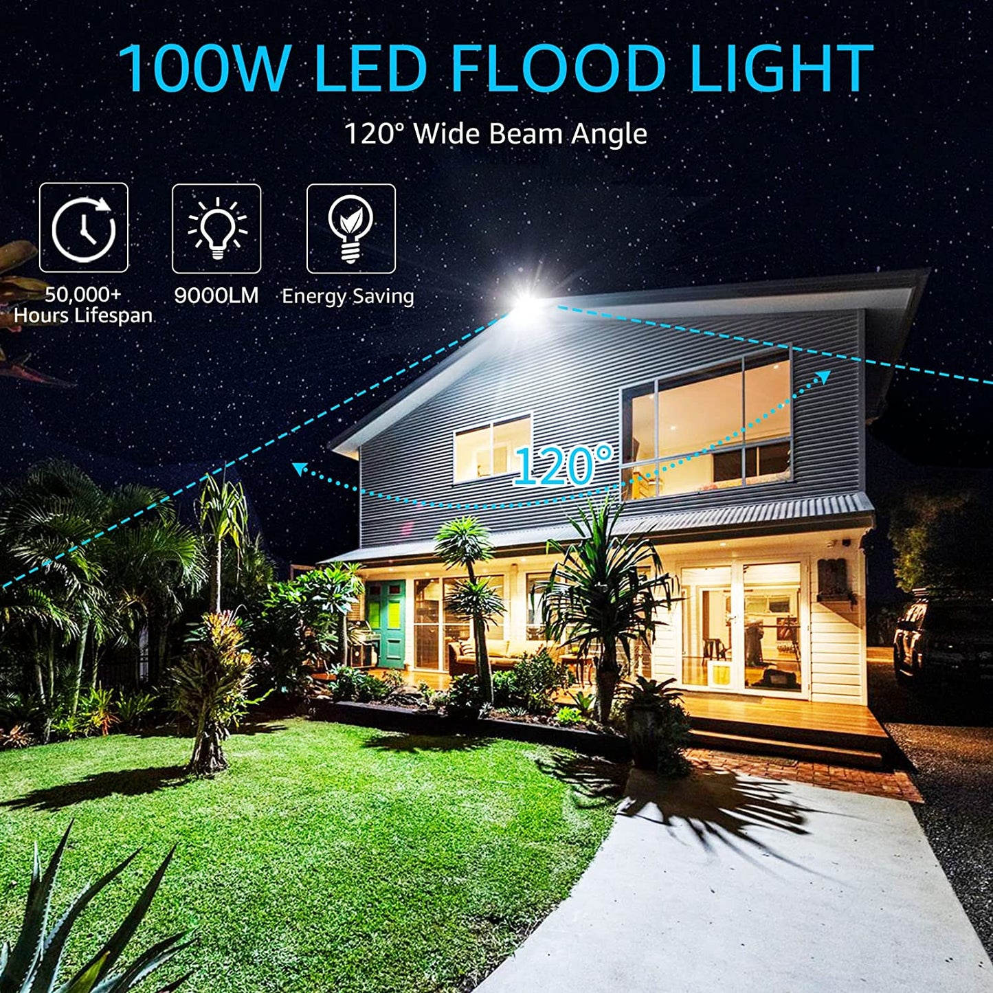 OLAFUS 100W LED Flood Light 2 Pack -Gray