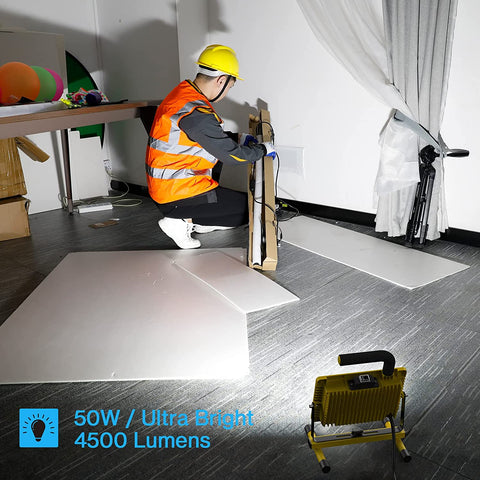 Olafus 50W Led Work Light, 5000LM 2 Brightness Modes Work Light, 500W  Equivalent 6000K Adjustable Working Lights, IP65 Waterproof Job Site Light  with
