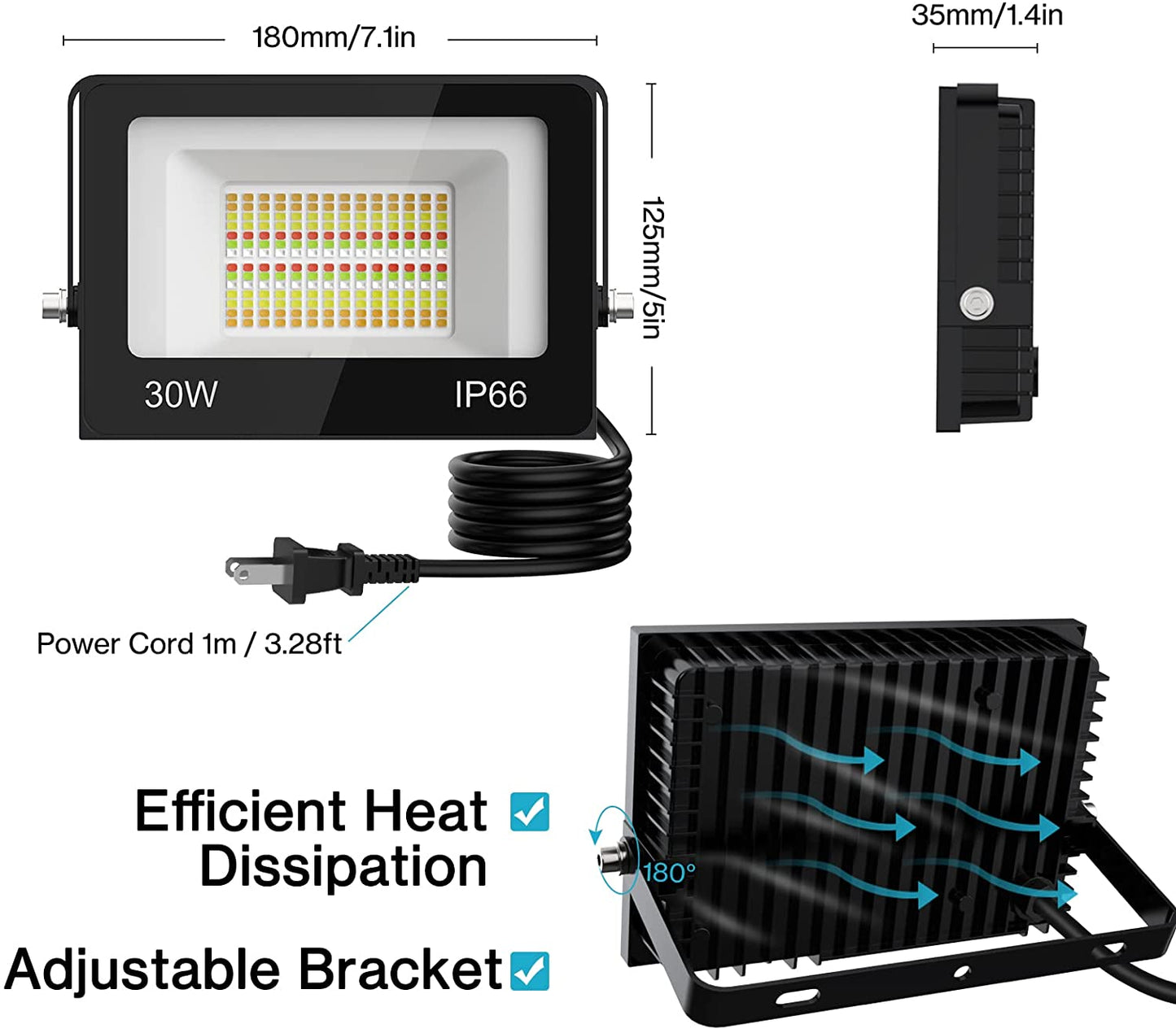 OLAFUS 30W Bluetooth RGBCW Flood Lights 2 Pack