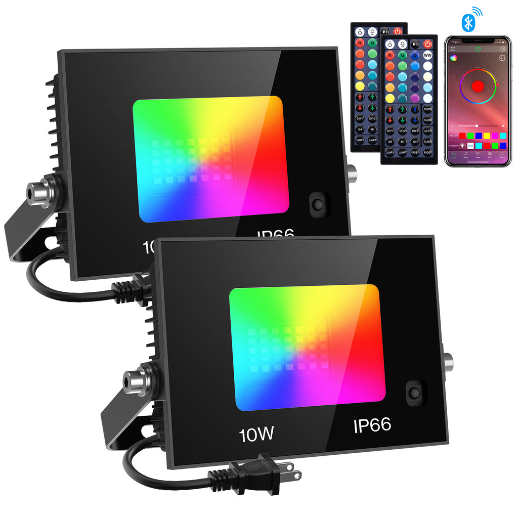 Olafus 10W Bluetooth RGB LED Flood Light 2 Pack